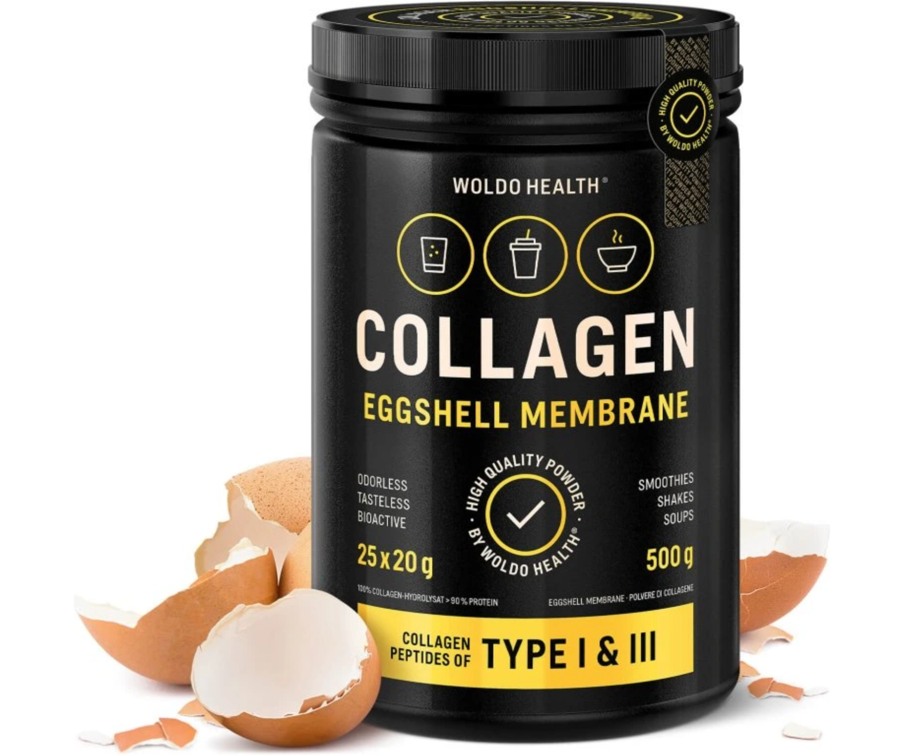Woldo Health Kolagen s práškem z membrány vaječné skořápky 500g